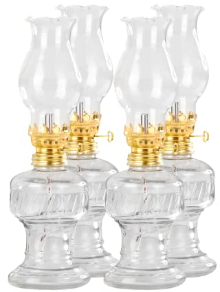 Chaps Merchandising GmbH 4X Öllampe aus Glas mit Goldener Drehfassung 21 cm | Petroleumlampe mit Baumwolldocht | Perfekt für die Ideale Hochzeit | Oil Lamps Perfect for The Wedding Day