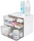 OSteed Desk Stackable Organiser with 4 Drawers, White Skincare Organizer, Office Organizer Box, Small Plastic Storage Drawer Unit, Makeup Drawer Organizer, 2 Deep Layers