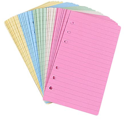 A5 farbiges, liniertes Notizpapier für Filofax – 6 gestanzte Löcher, lose Blätter, nachfüllbar, liniertes Papier, Terminplaner-Einsätze, Nachfüllungen für Notizen, 150 Blatt/300 Seiten