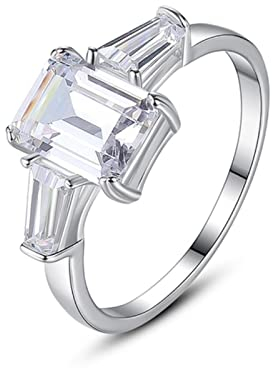 CHABER 925 Sterling Silber Ringe Für Frauen Hochzeit Offener Ring Silber Mit Stein Ungewöhnliches Baguette Breites Paar Trendschmuck