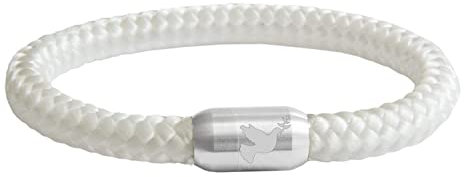 Paris Montana Friedenstaube Gravur Unisex Segeltau Armband Damen Herren Geflochten Handmade Hochwertiger Magnetverschluss 8mm Durchmesser (Weiß, 19)