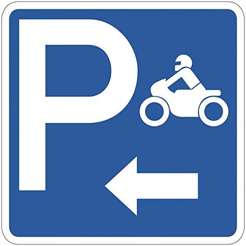 CARTELLO IN LAMIERA SCATOLATA QUADRATO 60X60 cm - Parcheggio moto - freccia a sinistra - SEGNALE CATARIFRAGENTE CON CAVALLETTO (CARTELLO CLASSE 1)