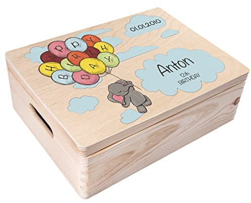 Creative Deco Personalised Child Birthday Gift | Gifts for Girls or Boys | Unique Wish Text Custom Gift Box | Customised Wooden Storage Box with Hinged Lid | Perfect as a Keepsake or Decoration