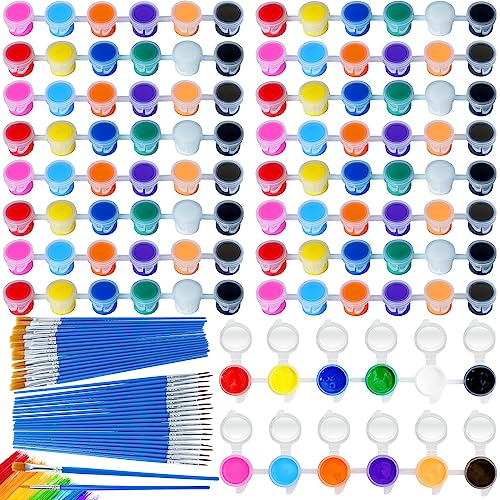 JEFFOUOO 160 Stück Mini Acrylfarben für Kinder Erwachsene,3ml Waschbaren Nachfüllbare Acryl Farben Set mit 12 Farben und 40 Pinseln,Art Acryl-Farben für Klassenzimmer Zuhause Geburtstag Party