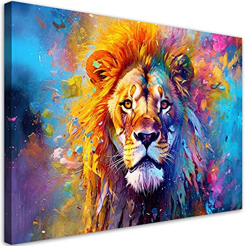 Feeby Bilder Löwe Natur Tier 120x80 cm 1 tlg Modern Leinwandbilder Bild auf Leinwand Kunstdruck Wand Bild Wanddeko Design Schlafzimmer Büro Flur Hotel Spa Wohnzimmer Abstrakt Afrika mehrfarbig