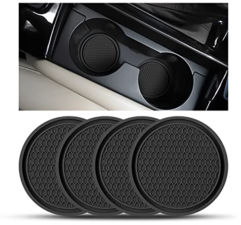 CGEAMDY 4 Stück Auto Untersetzer, Auto Getränkehalter Einsatz, Durchmesser PVC Verdicken Schwarz Auto Untersetzer, Anti Rutsch Car Untersetzer für Kaffeebcher(Schwarz)