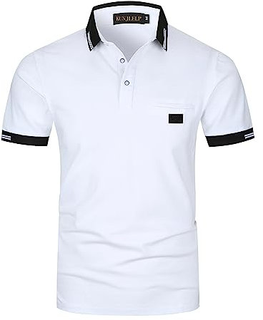 KUNJLELP Polo da Uomo con Tasca T Shirt Manica Corta M-3XL Chic Colletto a Quadri Maglietta Uniformi,B-Bianco,L