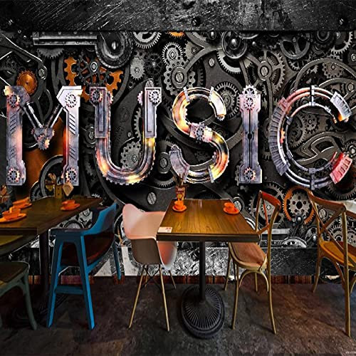 GIVLWF Papier Peint de 3D Rétro Nostalgie Metal Gear Musique, Fond D'engrenage éolien Industriel Panoramique Déco Mural - pour Salon Chambre D'Enfant Décoration Murale 150 x 105 cm