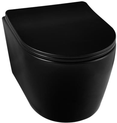 Balneo Hänge WC Spülrandlos - Wand WC ohne Spülrand - Freischwingender Toilettensitz - Integrierte Montage - Keramik Sanitär - Minimalistisches Design - Leichte Reinigung & Hygiene - Komplettset
