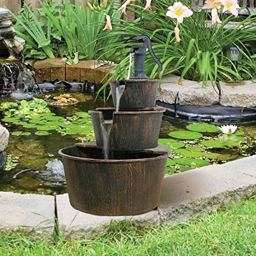 Indoor/Outdoor Garden Fountain, Outdoor Fountain, 3-Tier Barrel and Pump Water Feature, Cascade Fountain for Garden and Outdoor Patio for Deck, Patio,