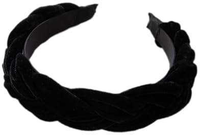 Damen Samt Haarreif Breit Haarband Geflochten Stirnband Vintage Haarreifen Haarschmuck Haarzubehör Verdrehtes Geknotetes Stirnband für Frauen Mädchen für den täglichen Gebrauch,Schwarz