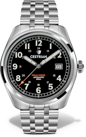Cestrian Field Series Automatikuhr für Herren, schwarzes Zifferblatt, 200 m, CF121B0660, schwarzes Armband, Schwarz, Armband
