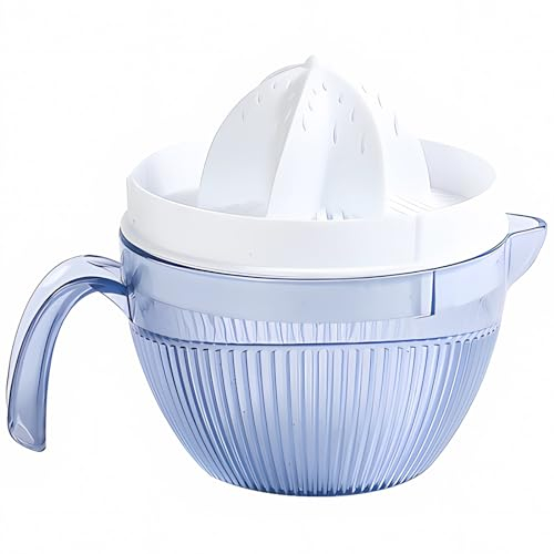Manual Plastic Orange/Grapefruit Juicer Squeezer, Large Hand Citrus Press with Slots Strainer&600ml Cup with Spout, BPA-free, Wide 6-Tooth Efficient Reamer Rotary Juice Extractor for Big Lemon Lime