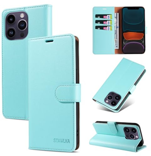 STAWLKA Case for iPhone 12 Pro Max, Premium PU Leather Flip Magnetic Buckle Wallet Case Kickstand Blocking RFID Shockproof Protective Phone Cover for iPhone 12 Pro Max - Mint Green