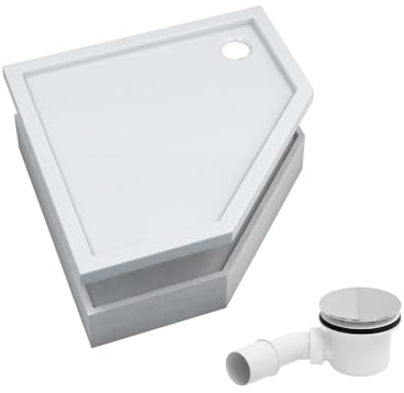 AQUABAD Duschwanne/Duschtasse | Komplettset Basic Smooth White 80x80cm Fünfeck | inkl. Styroporträger und Marken-Siphon 90mm mit Chromdeckel | (Gesamthöhe inkl. Träger 16 cm) zum Befliesen