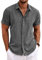 COOFANDY Summer Shirts Men Linen Short Sleeve Button Down Casual Beach Holiday Shirt Dark Gray L