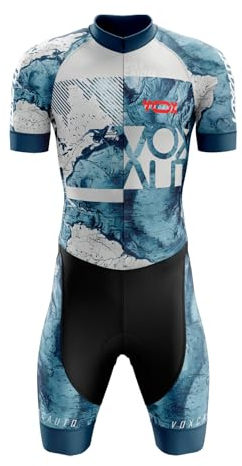 VOXCAUTQ Triathlon Anzug Herren Einteiler Kurzarm - Skinsuit Radtrikot mit dickem Sitzpolster,3 Taschen,Atmungsaktiv Schnell Trocknend für Schwimmen,Radfahren,Laufen (Typ-6,XXL)