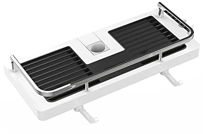 KeZaara Estante Ducha sin Taladro, Estanteria Baño Blanco, Jabonera Ducha Plastico ABS-con 2 Ganchos y un Soporte de Ducha Adecuado para Barras de Ducha de 18 a 25 mm, 1 Pieza
