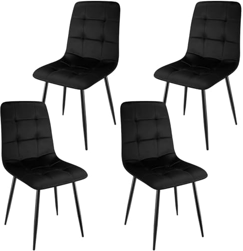 WAFTING Lot de 4 Chaises de Salle à Manger, Chaises Rembourrées avec Dossier Haut en Velours Hollandais avec Pied en Métal, pour Salle à Manger, Salle de Réception et Salon, Noir