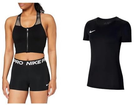 Nike Damen W Np 365 3 Shorts, Black/White, L EU & Damen Park Vii T Shirt, Schwarz-Weiss, M EU