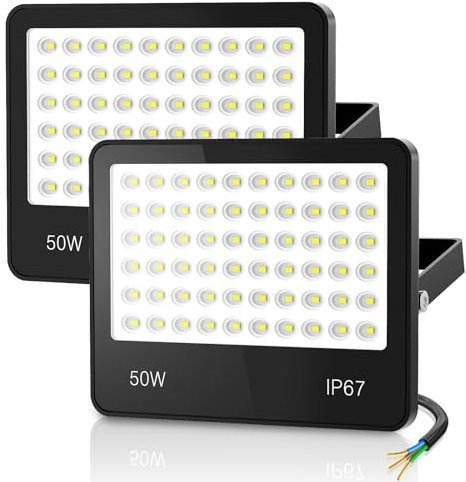 HAPYLUMI Focos LED Exterior 50W 2PCS, 5000LM Proyector Potente, 6500K Blanco Frío IP67 Impermeable Iluminación de Exterior Para Jardín, Terraza, Patio, Garaje