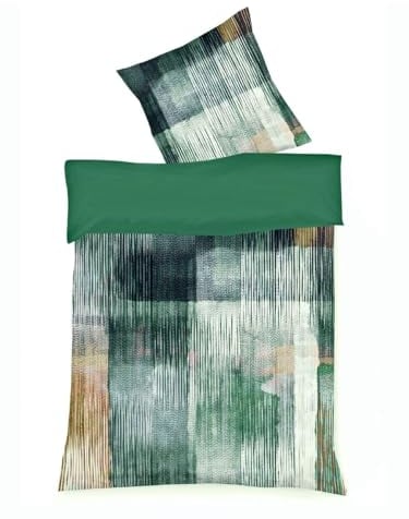 JACK by Fleuresse Mako Satin Wende Bettwäsche 2tlg. 135x200cm Streifen Farbverlauf Grün Lila Silber Digitaldruck, Farbe:Grün