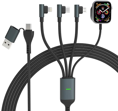 4 in 2 USB C Multi Ladekabel für Apple Watch - 100W USB A/C Multi Apple Watch Ladekabel 90 Grad mit Lightning/USB-C/Micro USB Reise Kabel für iWatch Series/Ultra/SE/iPhone15/14/Galaxy S23, 10Ft