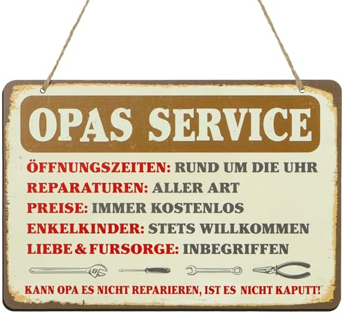 BETESSIN Opa Geschenk Geburtstag - OPAS SERVICE Schild aus Holz - Geburtstagsgeschenk für Opa - Lustige Geschenke für Opa zum Geburtstag und Weihnachten - Vatertagsgeschenke für Opa