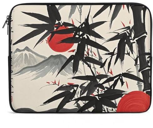 Laptop Sleeve Carrying Case Ink Painting of Red Sun and Mountains Laptop Case Shockproof Computer Bag 17inch Waterproof Protective Laptop Bag