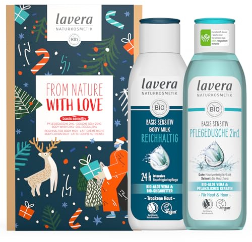 lavera Geschenkset - From Nature with Love - basis sensitiv - Pflegedusche & Body Milk - Naturkosmetik - vegan