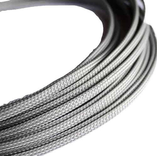 LYHYDMA cable sleeves 3MM 4MM 6MM 8MM 10MM 12MM 16MM Flat Sleeves Braided Expandable Cable Wire Snakeskin Sleeving(Silvery grey,6MM_20 METERS)