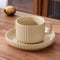 Ranvi Ensemble de tasses à café à rayures vintage, ensemble en céramique avec soucoupe et cuillère, 3 pièces (beige)