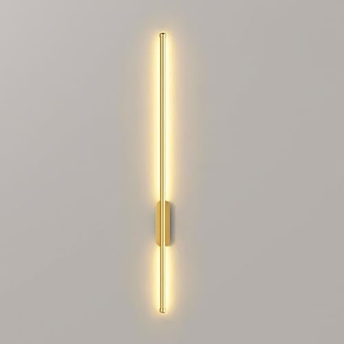 Modern LED Wall Lights Battery Operated, Indoor Wireless USB-C Rechargeable Wall Lights with Remote Control, Long Strip Linear Sconce Lamp (Gold, 60cm)