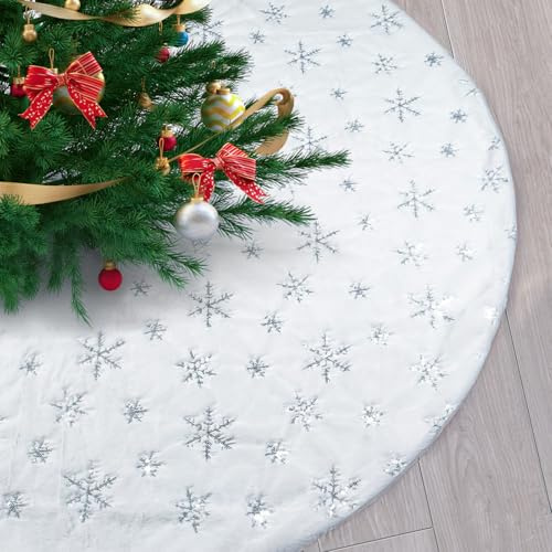 Weihnachtsbaumdecke Rund, Weihnachtsbaumdecke für Christbaumschmuck, Weihnachtsbaumdecke Christbaumdecke, Tannenbaum Decke mit Schneeflocke Pailletten Teppich für Weihnachten Dekorationen