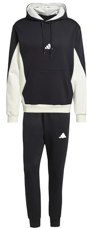 adidas Men's SPORTSWEAR 300G FLEECE COLORBLOCK HOODED TRACKSUIT, black/off white, XS