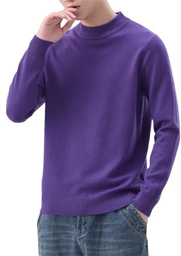 Mkjuuior Maglione da uomo in lana lavorato a maglia retrò girocollo casual caldo pullover da uomo, Middle8198-viola, L