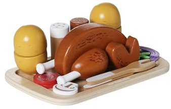 VERTBAUDET Kinder Spiel-Hähnchenbraten mit Zubehör, Holz FSC® gelb