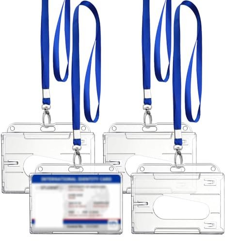 KOZOY Porte Badge Horizontal à 4 cartes avec fente pour le pouce, Protecteur rigide dur avec Lanière Plastique Porte-Cartes pour ID d'école de bureau Cartes de crédit Licences Passes