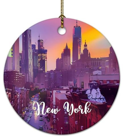 American New York Weihnachtsschmuck, Motiv: New York City View, runde Keramik-Ornamente, 7,6 cm, Weihnachtsdekoration, Geschenke für Familie, Freunde, Weihnachtsdekoration