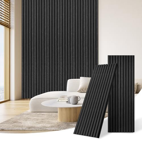 DOLLAR BOSS Wood Panels for Walls, Acoustic Wall Panels 120x40cm 2 Pack, Sound Absorbing Wooden Slats, Decorative 3D Wall Panels, Modern Wall Decor for Office, Bedroom, Kitchen, Black