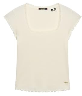Superdry Damen T-Shirt mit eckigem Ausschnitt – schmale Passform Wollweiß 40