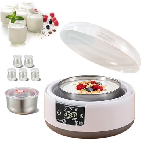 Probiotic Yogurt Maker, 1.2L Fully Automatic Yogurt Maker Machine, Yogurt Maker with Temp & Time Control, Yogurt Maker with 5 Glass Jars for Homemade Greek, Vegan Yogurt (with 5 Glasses)