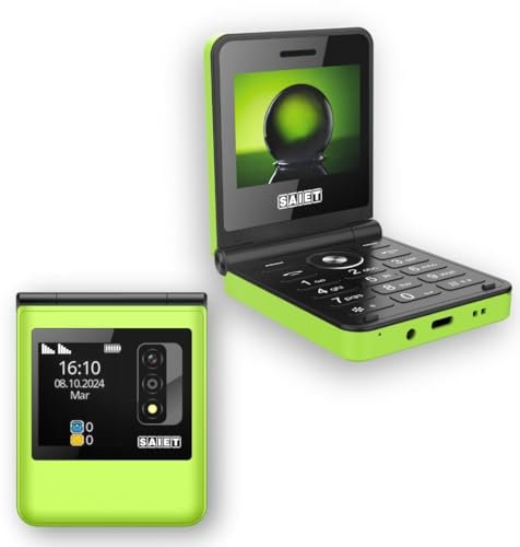 SAIET Be Flip Telefono 4G Compatto e Funzionale, Dual SIM con Doppio Display a Colori e Fotocamera, Flip Phone Dotato di Bluetooth, Sveglia e Torcia, con Audio e Video player Integrato - Verde Lime