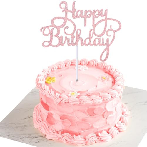 Happy Birthday Cake Toppers Glitter Happy Birthday Cake Decorations, Cute Birthday Cake Topper for Celebrations Anniversary for Party Photo Props (Rose gold)