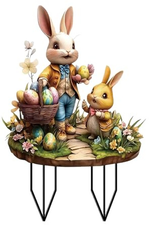 Generisch Gartenstecker Ostern Deko, Garten Hasen Osterdeko, Osterhase Außen Gartenschilder Osterdekoration Outdoor Frühlingsdeko Garten Stecker Osterhasen Figuren Groß für Draußen Frühling (WH-A)
