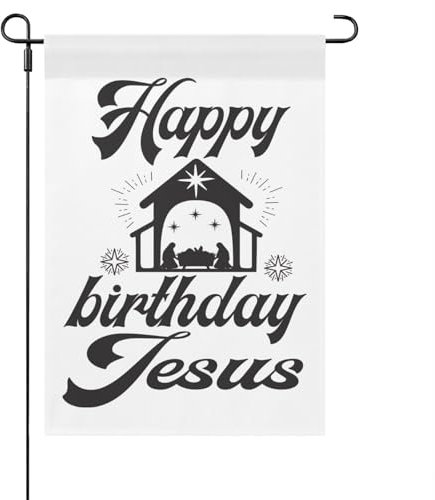 Garten Flagge Weihnachten Alles Gute Zum Geburtstag Jesus Lustige Weihnachten Alles Gute Zum Geburtstag Jesus Dekorative Fahnen Langlebig Flaggen Banner, Für Partys, Bauernhaus, 30x45 cm