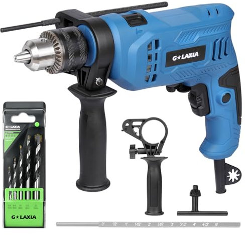 G LAXIA 500W Schlagbohrmaschine, 3000 U/min, 360 ° drehbarer Griff, verstellbares Bohrfutter von 13 mm, Tiefenmesser, Bohrhammer funktioniert 2-in-1, leistungsstarke Bohrmaschine, variable