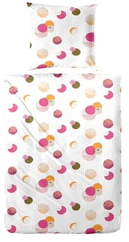 Primera Soft-Seersucker Bettwäsche 135x200 Punkte Kreise pink weiß 213067-41