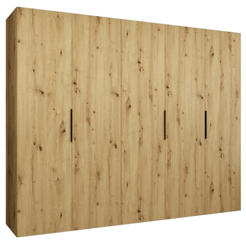 MEBLE KRYSPOL - Kleiderschrank - Drehtürenschrank - Schrank 250x202x52cm - Moderner Garderobenschrank Schlafzimmer, Flur, Jugendzimmer - Farbe Artisan Eiche, Griff Schwarz - Marbella 1 250
