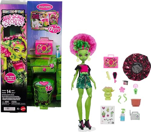 Monster High Self-Scare Secrets Venus McFlytrap Puppe | Unboxing-Set mit 13 realistischen Überraschungen wie Haarpflege, Haube und Pflanze, JHK45